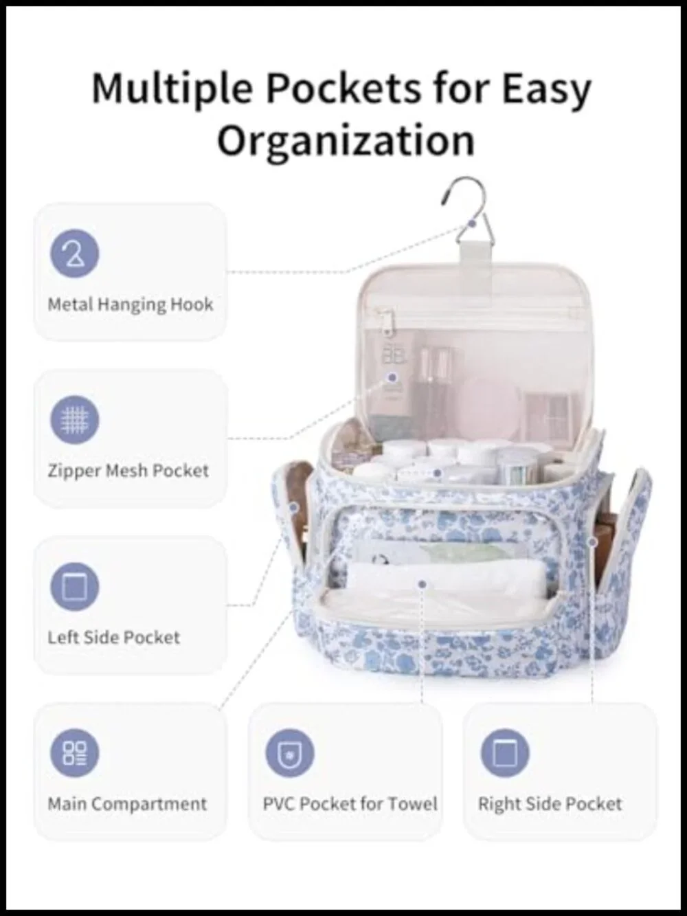 Large Hanging Toiletry Bag with Multiple Pockets & Wet Pocket